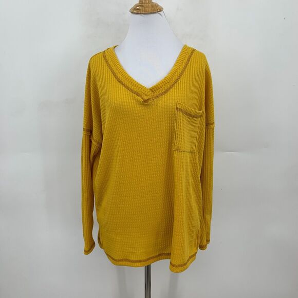 Reb. in J. 220 Kendra Sweater Womens S Mustard Waffle Knit Drop Shoulder V Neck - Picture 2 of 9